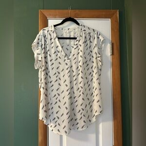 White Blouse with Feather Print